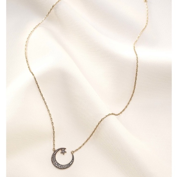 Pave crescent necklace